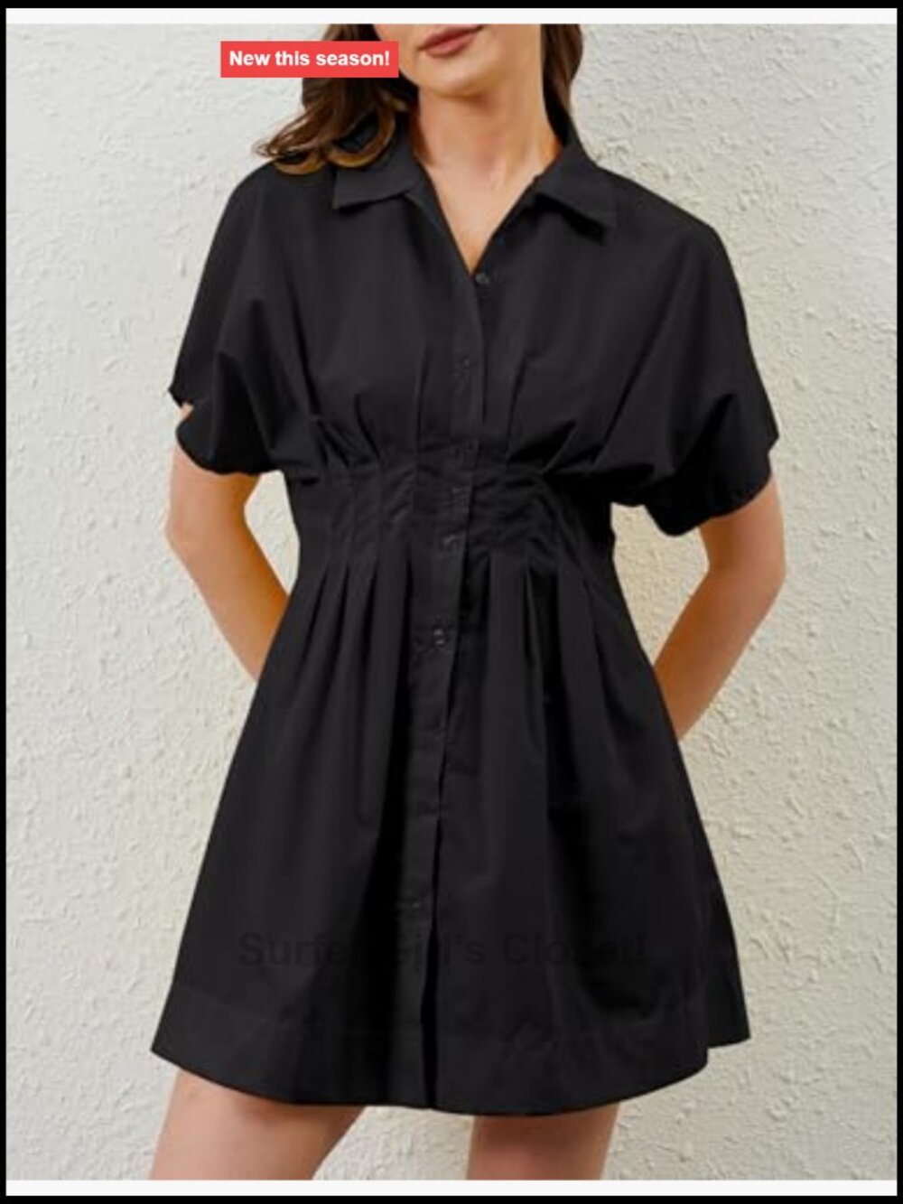Women Button Down Pleated Corset Mini Dress Short Sleeve Striped Print Cotton - Picture 2 of 7